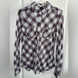 Abbot Main Venice Beach Plaid Long Sleeve Shirt Top Blouse Women's Size Medium